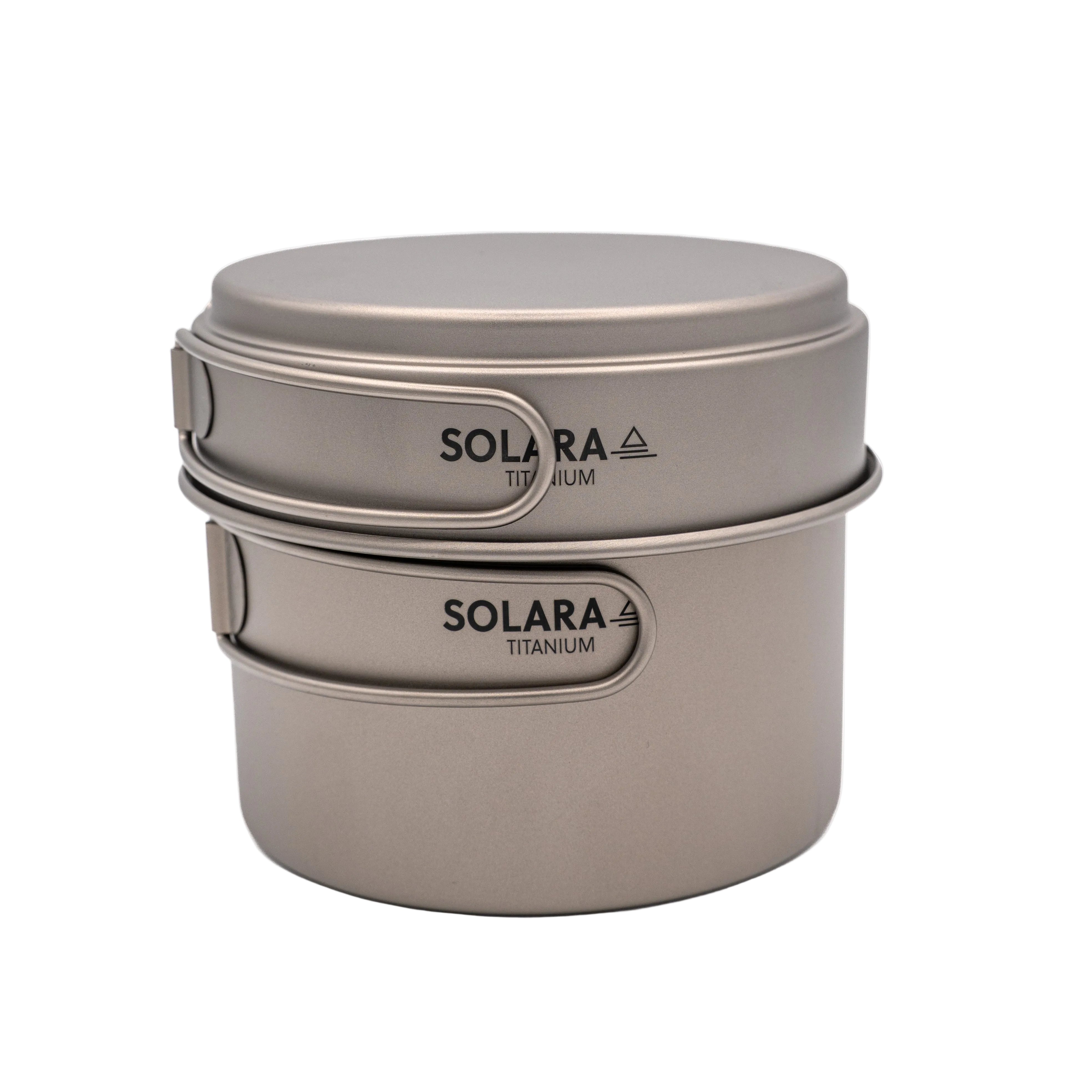 Two Solara Titanium containers stacked on a white background