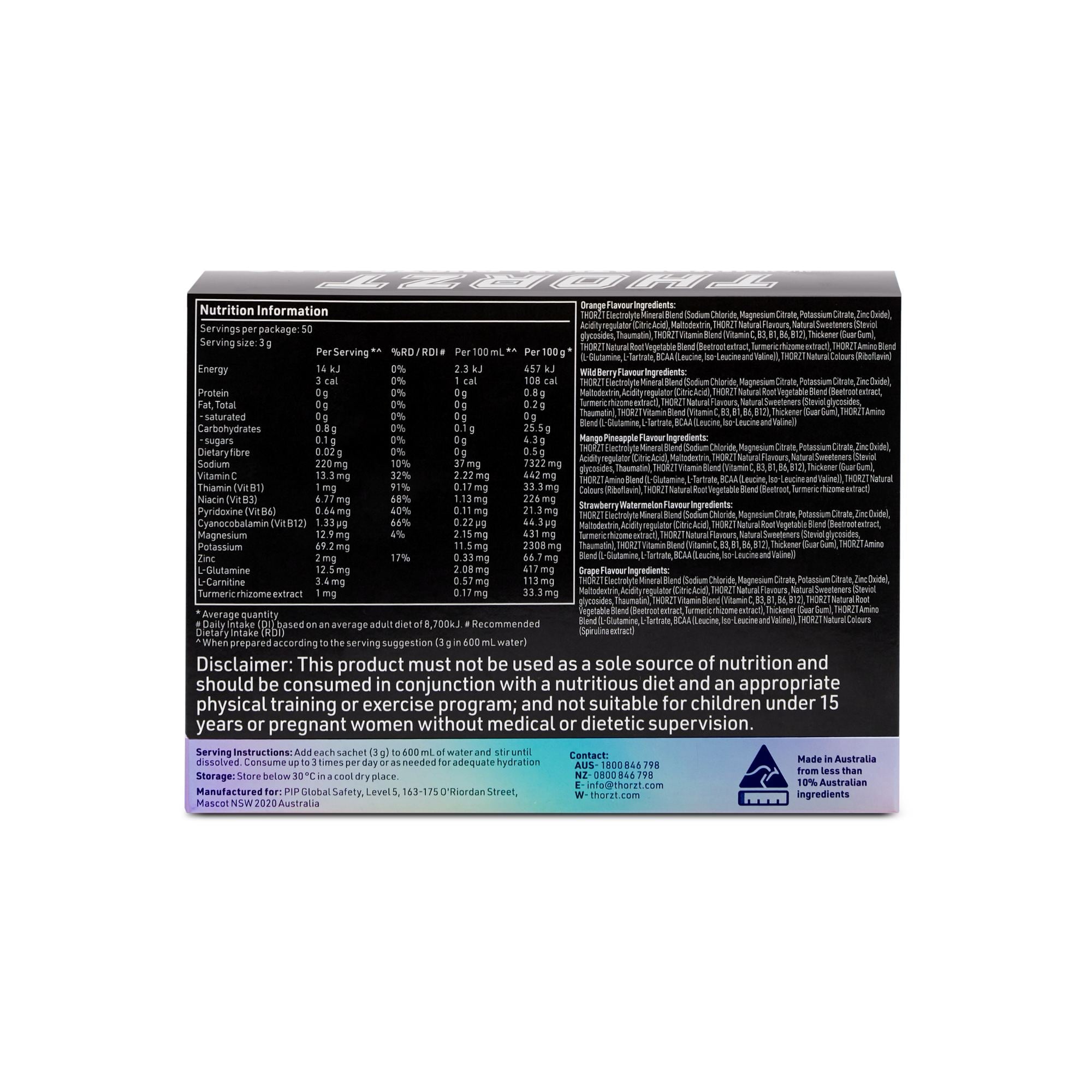 THORZT Hydration Shots Zero Natural Mixed Flavours | 50 Pack